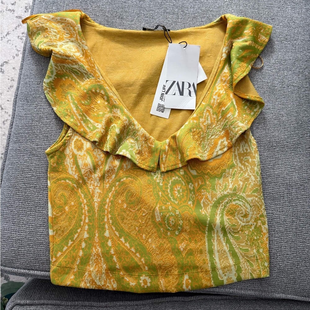 Zara Vibrant Yellow and Green Paisley Blouse